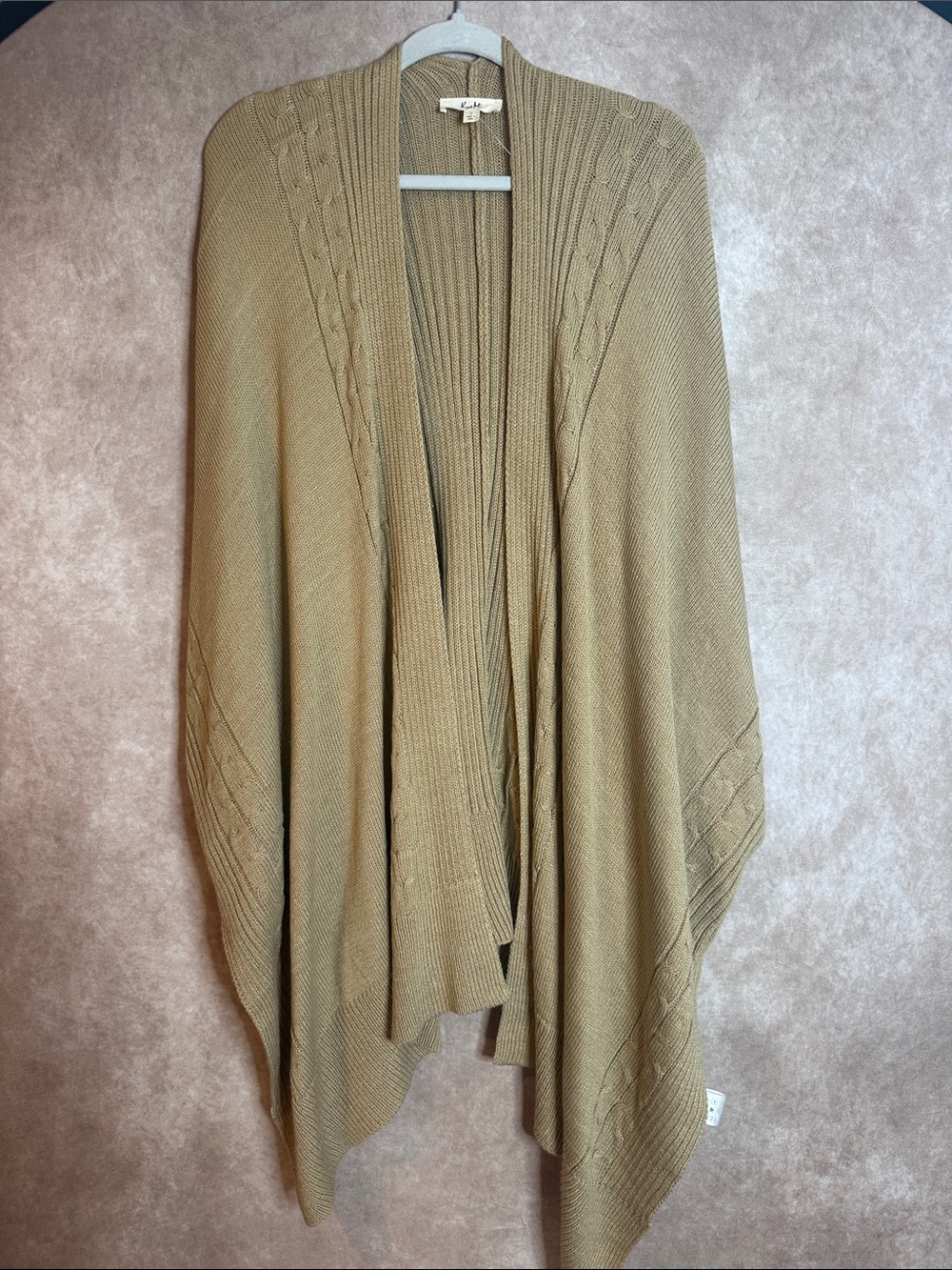 Cozy Open-Front Poncho Shrug in Camel